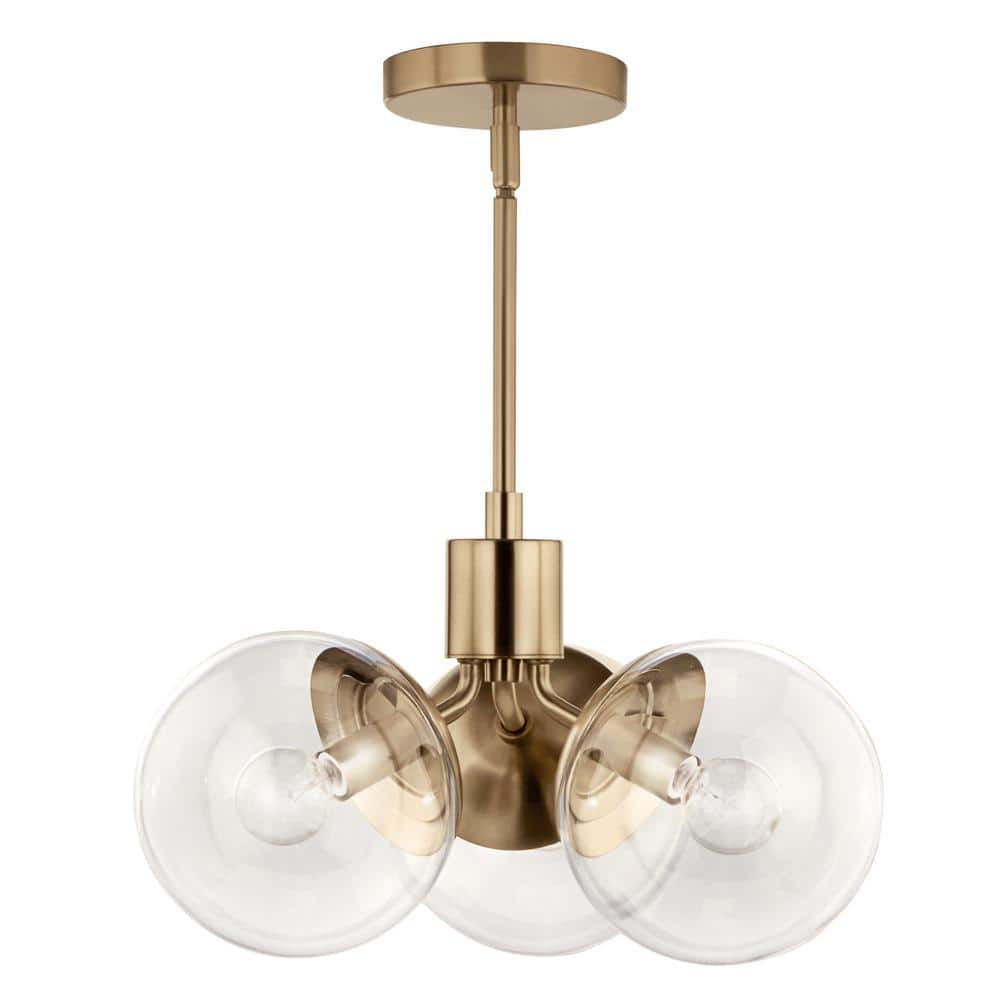 Champagne Bronze 3-Light Sputnik Chandelier with Clear Glass Shades