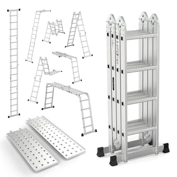 15.5 ft. Aluminium Folding Multi-Purpose Ladder 7 in 1 Heavy Duty Combination with Scaffold 330 lbs. 3 Extension Section
