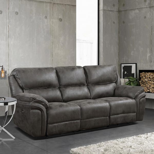 Homelegance Arlo 90 in. W Straight Arm Microfiber Rectangle Power Reclining Sofa in. Gray