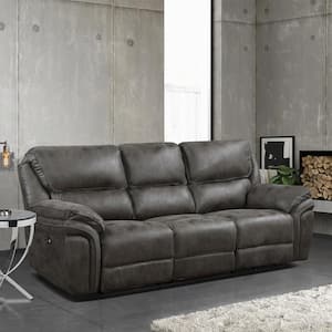 Arlo 90 in. W Straight Arm Microfiber Rectangle Power Reclining Sofa in. Gray