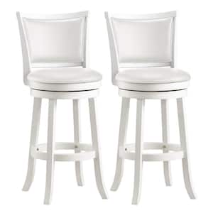 Woodgrove 29 in. White Wood Swivel Bar Stools with White Leatherette Seat and Backrest (Set of 2)