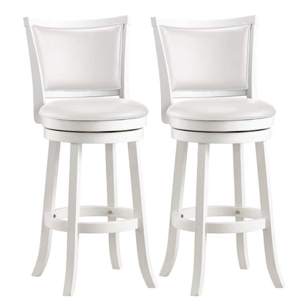 CorLiving Woodgrove 29 in. White Wood Swivel Bar Stools with White Leatherette Seat and Backrest (Set of 2)