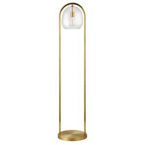 64.5 in. Gold Column Floor Lamp with Clear Seeded Glass Globe Shade