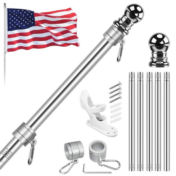 FlagStars 3 ft. x 5 ft. Nylon American Flag 2-Sided House Flag with 6 ft. Flagpole Kit - Sliver