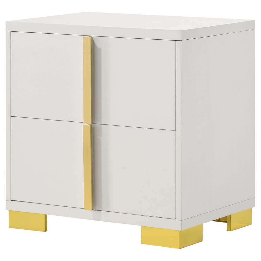 White and Gold Modern 2-Drawer Nightstand