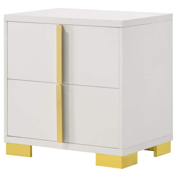 Coaster Marceline White and Gold 2-Drawer Nightstand 222932
