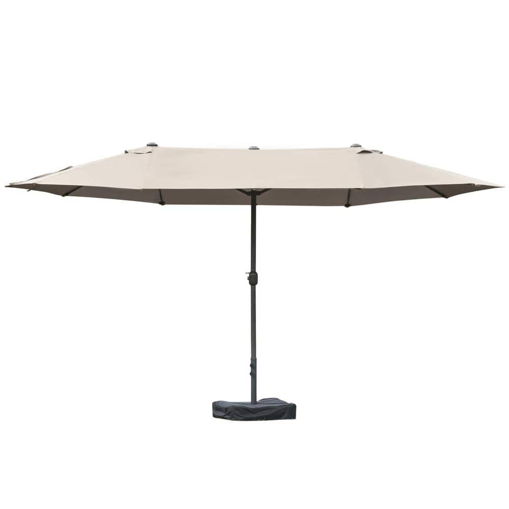 Off-White Steel Rectangular Outdoor Patio Umbrella with Manual Lift