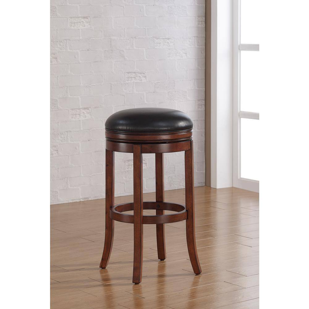 Brown Wood and Leather Swivel Bar Stool