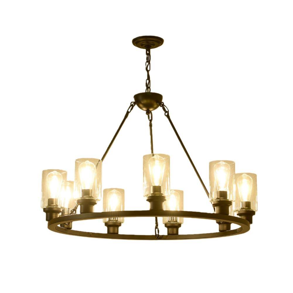 34 in. 9-Light Matte Black Wagon Wheel Chandelier, E26 Farmhouse Ceiling Light for Living and Dining, Bulb Not Included price history on PriceWatchPro
