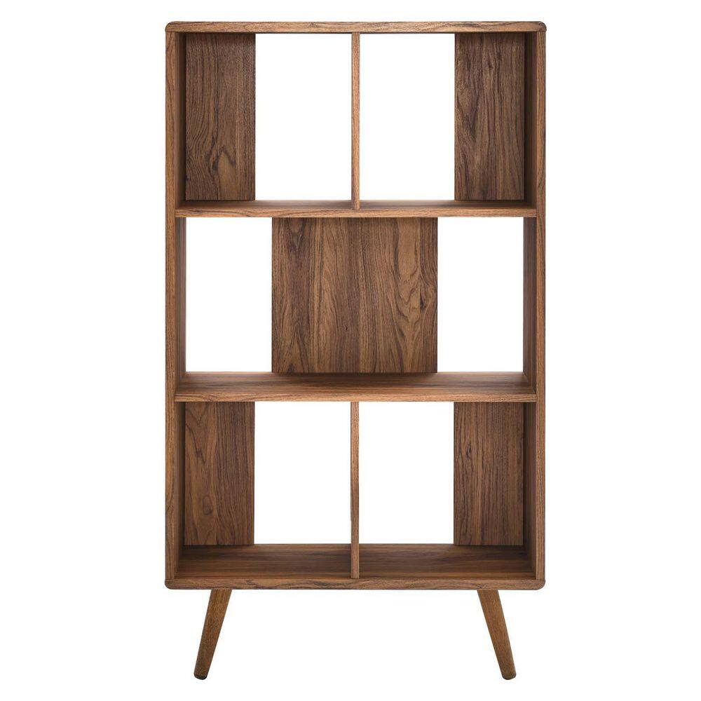 Mid-Century Modern Walnut Wood Grain Corner Bookcase