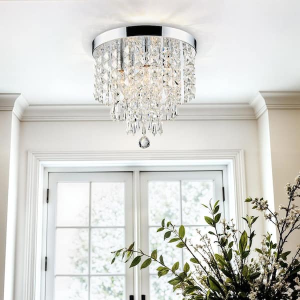 11 in. 5-Light Chrome Flush Mount Chandelier with K9 Crystals