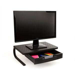 Black Extra Wide Plastic Monitor Stand With Metal Leg Support and Drawer