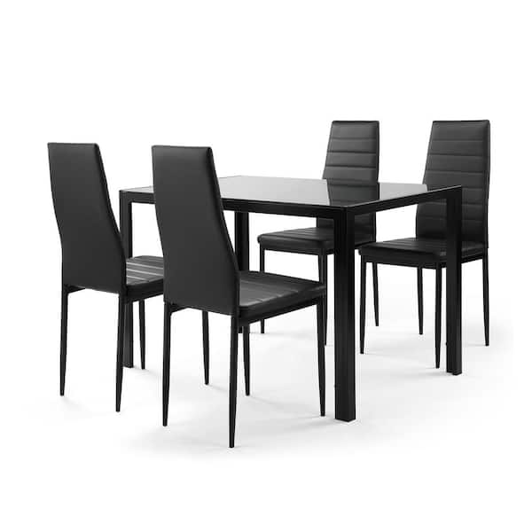 5Piece Dining Room Set Glass Dining Table 4 Leather Chair Kitchen Furniture US 