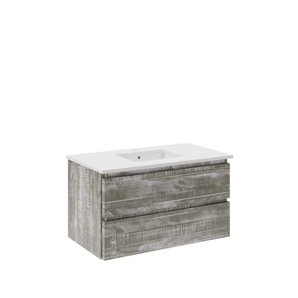 Fresca Formosa 36 in. Single Sink Wall Mount Floating Sage Gray Bath Vanity with White Quartz Top and Undermount Ceramic Sink