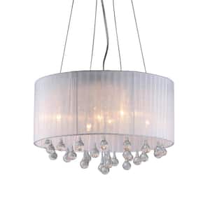 27 in. 4-Light Indoor Lilibeth Chrome and White Linen Finish Chandelier