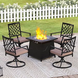TerrFab 5-Piece Top Swivel Metal Chairs Patio Fire Pit Conversation Set, 4 Beige Cushioned