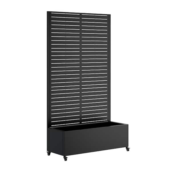Metal Planter Box Privacy Screen with Trellis Raised Garden Bed with 4-Wheels