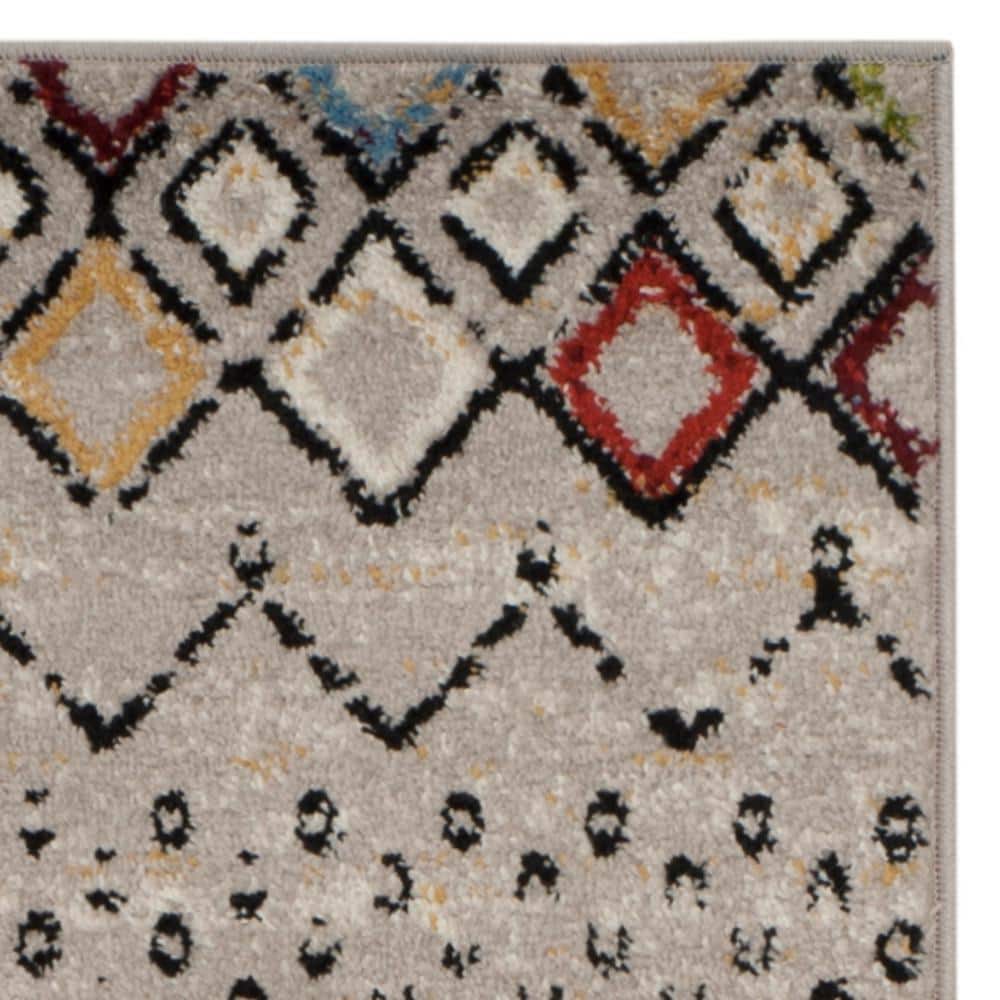 Light Grey Geometric 27" Synthetic Runner Rug