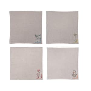 18 in. W x 0.1 in. H Gray Flower Printed Cotton and Linen Napkins (Set of 4)