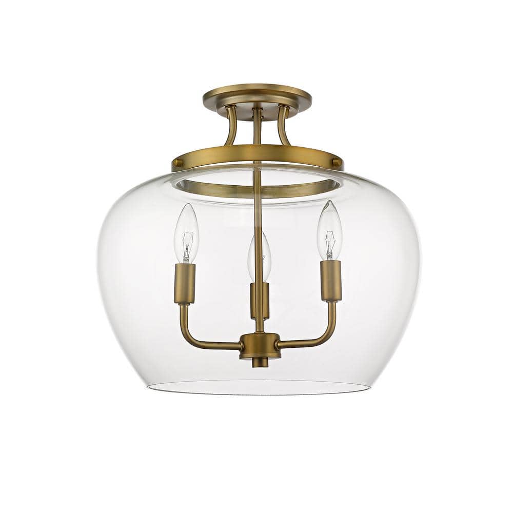 15.75" Gold and Clear Glass Semi-Flush Mount Ceiling Light
