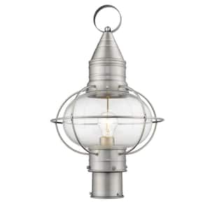 Hennington 20 in. 1-Light Brushed Nickel Cast Brass Hardwired Outdoor Rust Resistant Post Light with No Bulbs Included