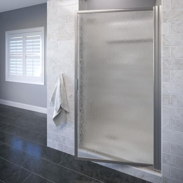 Basco Sopora 34-7/8 in. x 63-1/2 in. Framed Pivot Shower Door in Brushed Nickel