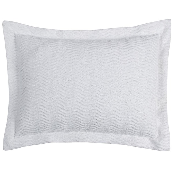 Better Trends Natick Collection in Wavy Channel Stripes Design White Standard 100% Cotton Tufted Chenille Sham