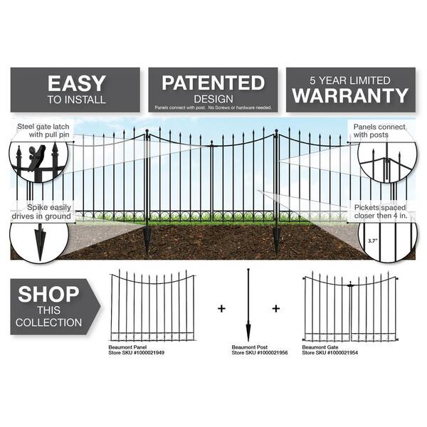 Vigoro Beaumont 40 4 In H X 49 6 In W Black Steel 3 Rail Fence Panel 860336 The Home Depot Vigoro Beaumont 40 4 In H X 49 6 In W Black Steel 3 Rail Fence Panel 860336 The Home Depot