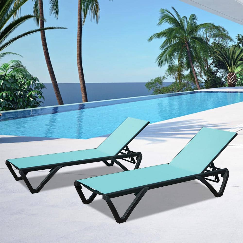 2-Pieces Aluminum Plastic Lake Blue Adjustable Outdoor Chaise Lounge All We