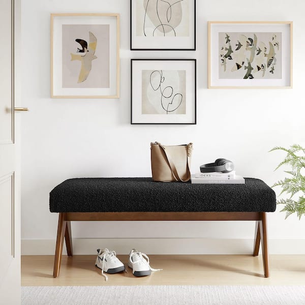 Modway Lyra 47 in. Black Boucle Upholstered Bedroom Bench