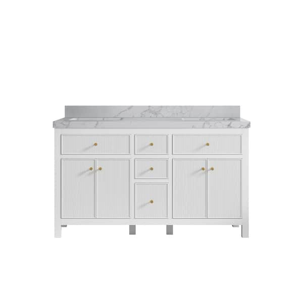 Willow Collections Sonoma 60 in. W x 22 in. D x 36 in. H Double Sink Bath Vanity in White with 2" Venatino Qt. Top