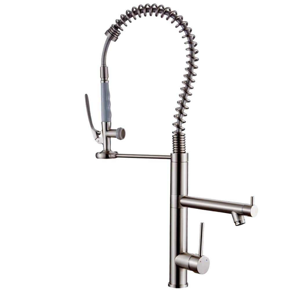 Contemporary Single-Handle Gooseneck Pull-Down Sprayer Kitchen Faucet in Br