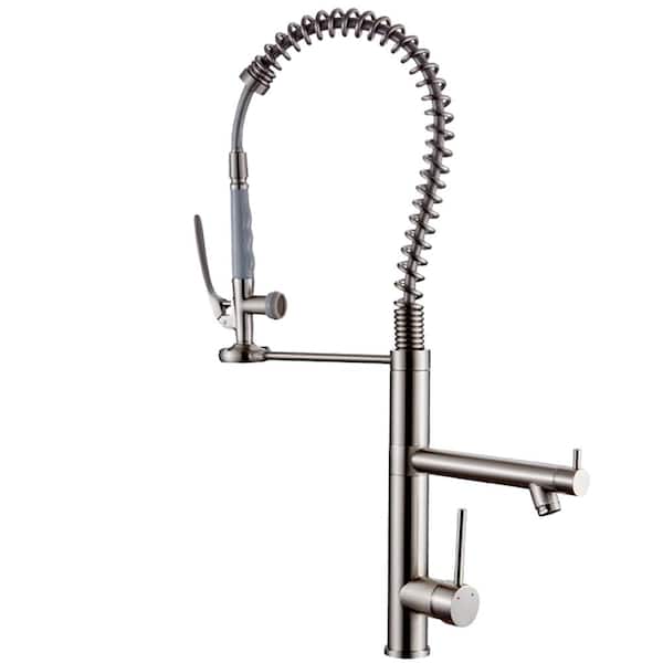 Contemporary Single-Handle Gooseneck Pull-Down Sprayer Kitchen Faucet in Brushed Nickel