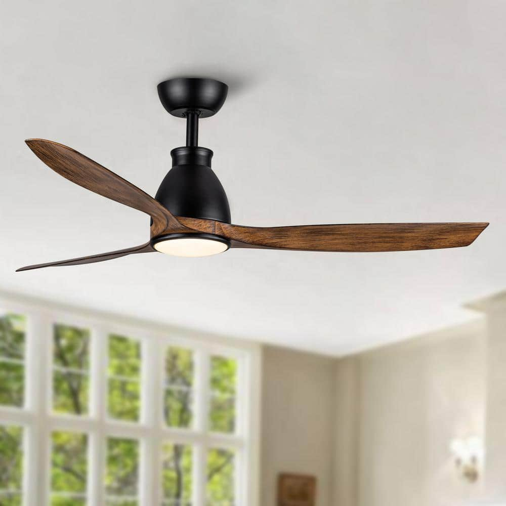 YUHAO 52 in. Integrated LED Indoor Brown Ceiling Fan with Light, 6 ...