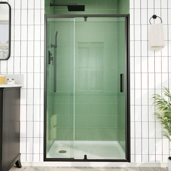 38 in. to 42 in. W x 72 in. H Framed Pivot Shower Door in Matte Black with Clear Tempered Glass