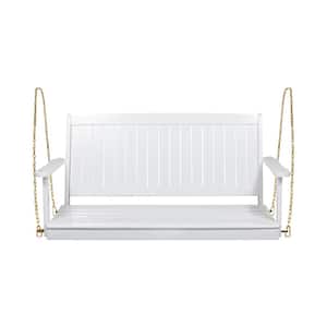 48.25 in. W White Acacia Wood and Metal Outdoor Porch Swing