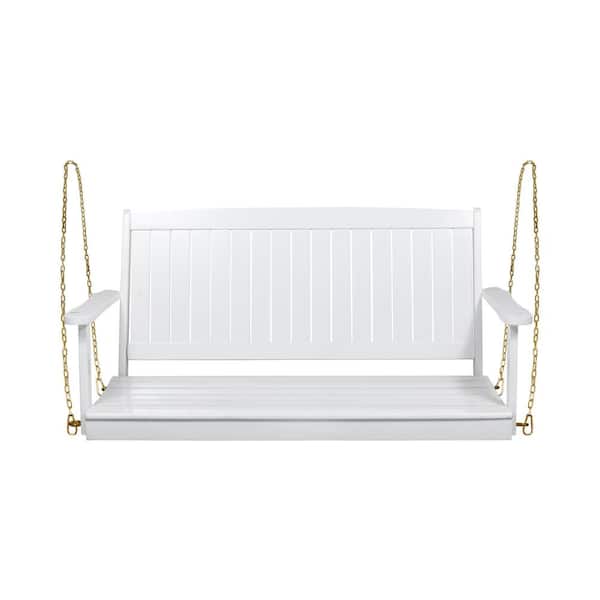 Tenleaf 48.25 in. W White Acacia Wood and Metal Outdoor Porch Swing