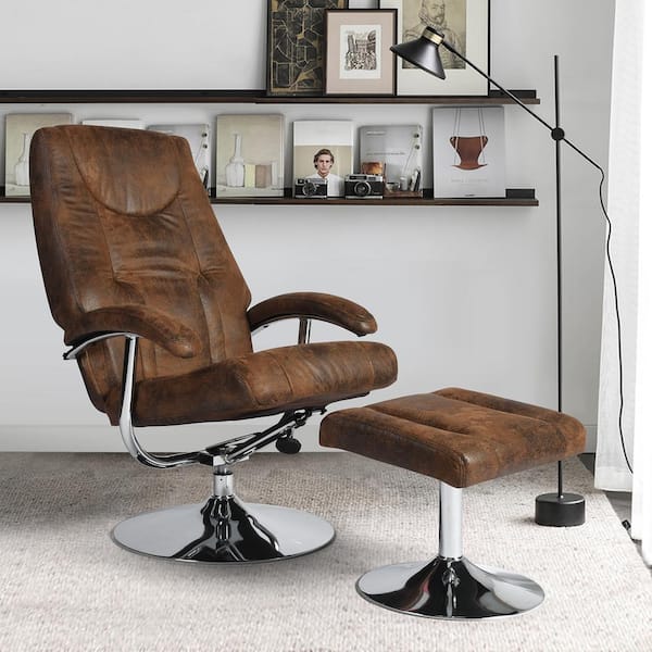 Homy Casa Reddish Recliner Rustic Brown Fabric Upholstered Swivel Lounge Chair Arm Chair with Ottoman Footrest