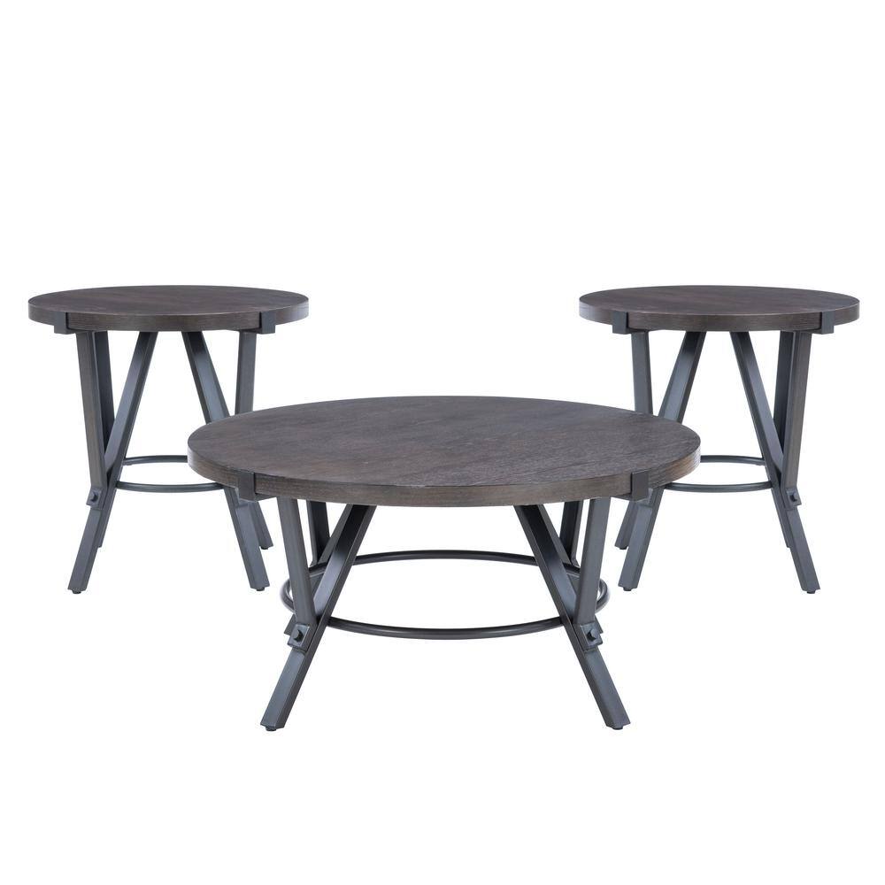 Linon Home Decor Ensley 36.5 in. L Charcoal Brown Round Wood Top 3 pack Occasional Coffee Table and Accent End Tables THD04683 The Home Depot