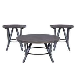 Ensley 36.5 in. L Charcoal Brown Round Wood Top 3 pack Occasional Coffee Table and Accent/End Tables