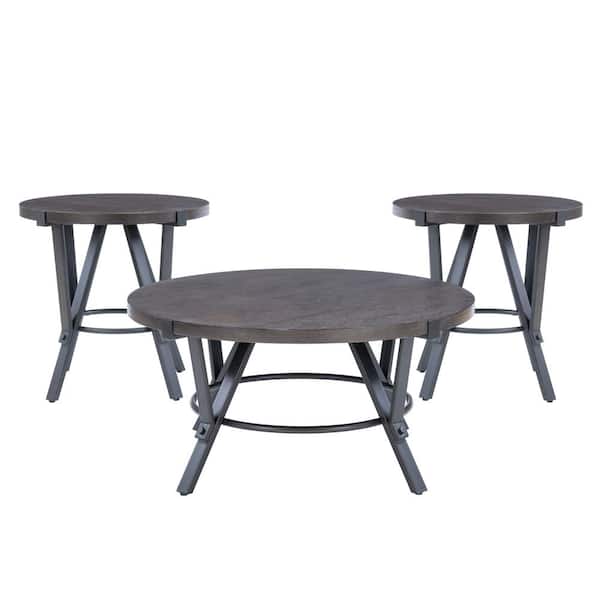 Linon Home Decor Ensley 36.5 in. L Charcoal Brown Round Wood Top 3 ...