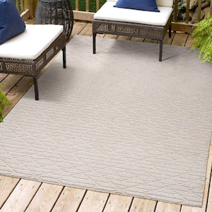 Ararat High-Low Pile Moroccan Diamond Modern Beige 3 ft. x 5 ft. Indoor/Outdoor Area Rug