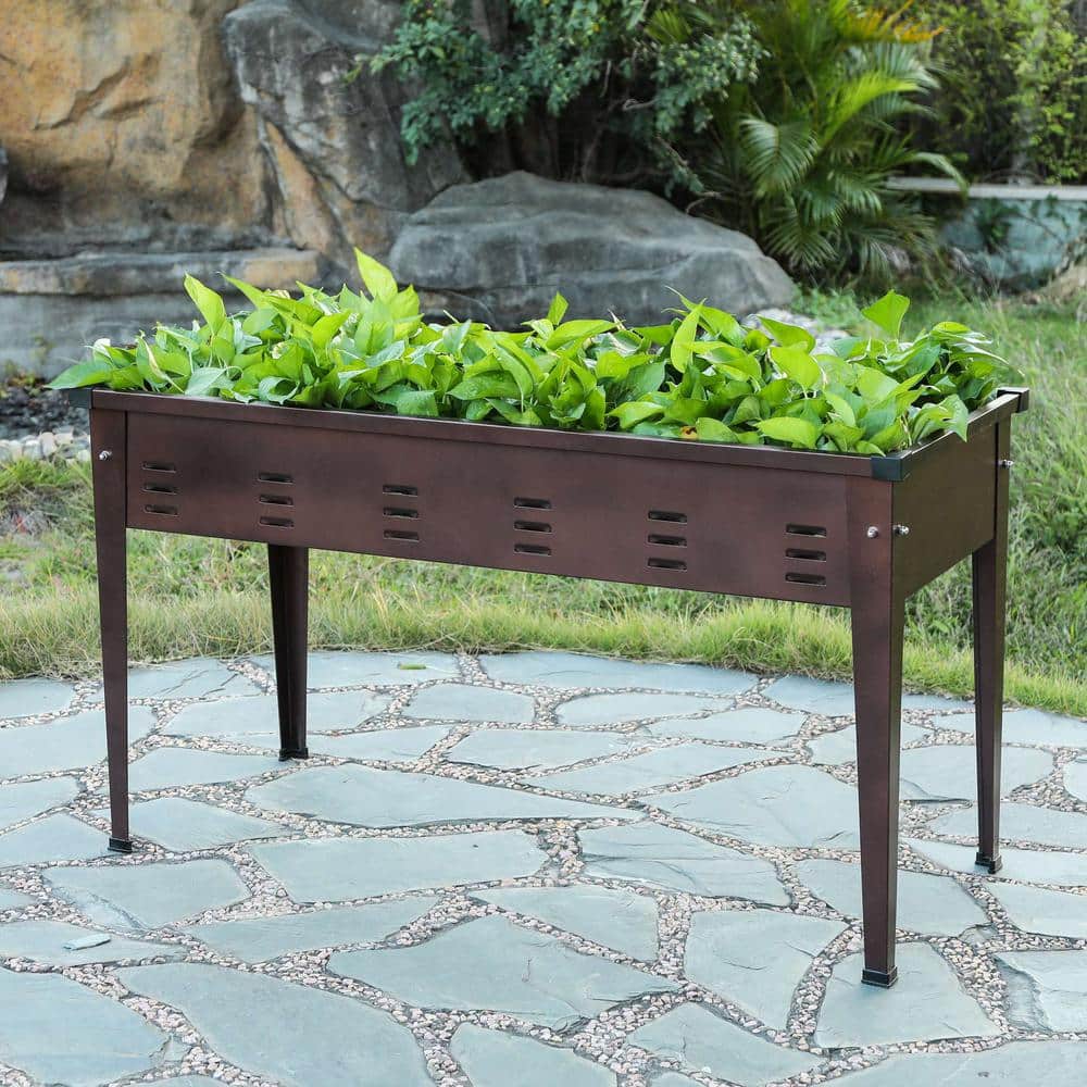 Rustic Brown Steel Raised Rectangular Garden Planter 39.5"