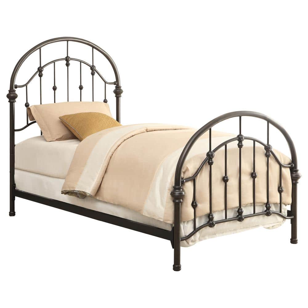 Rowan Twin Dark Bronze Metal Frame Bed with Upholstered Headboard