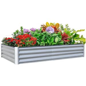 95 in. W x 47 in. D x 12 in. H Silver Galvanized Garden Bed, Steel Outdoor Planter Box for Vegetables, Fruits, Flowers