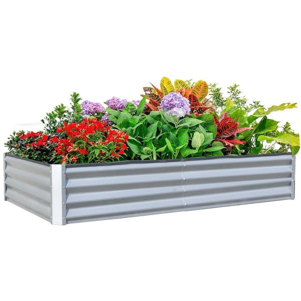 Otryad 95 in. W x 47 in. D x 12 in. H Silver Steel Galvanized Garden Bed, Outdoor Planter Box for Vegetables, Fruits, Flowers