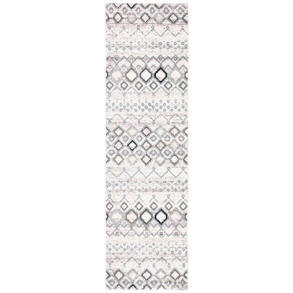 SAFAVIEH Amsterdam Ivory/Gray 2 ft. x 20 ft. Multi-Diamonds Chevron Runner Rug