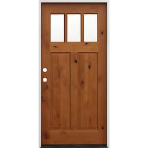 36 in. x 80 in. Golden Right-Hand Inswing 2-Panel 3-Lite Clear Insulated Glass Alder Prehung Prefinished Entry Door