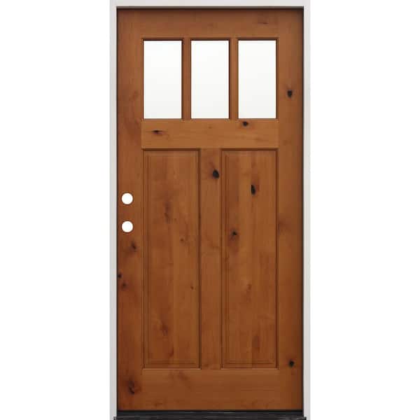 Pacific Entries 36 in. x 80 in. Golden RH Inswing 3-Lite Clear Insulated Glass Alder Prehung Prefinished Entry Door with 6-9/16 Jamb
