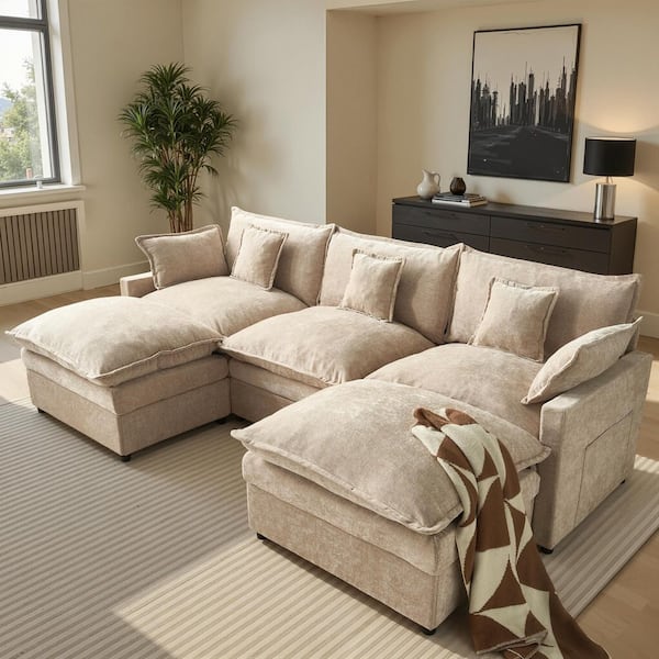 Allwex Jade 107 in. Wide Arm 3-Piece Modern Chenille U-Shape